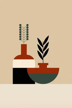 Flat design geometric boho jar wall art background illustration Stock Illustration