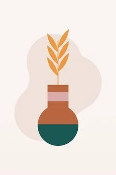 Flat design geometric boho jar wall art background illustration Stock Illustration