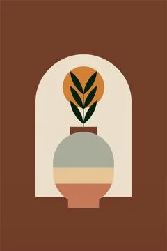 Flat design geometric boho jar wall art background illustration Stock Illustration