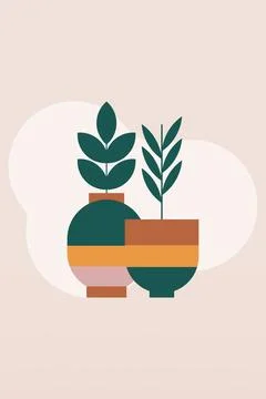 Flat design geometric boho jar wall art background illustration Stock Illustration