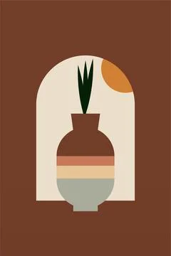 Flat design geometric boho jar wall art background illustration Stock Illustration