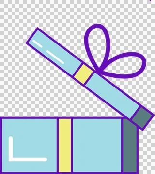 Flat design gift box is floating with tilted open lid and purple bow, Illustrazione stock