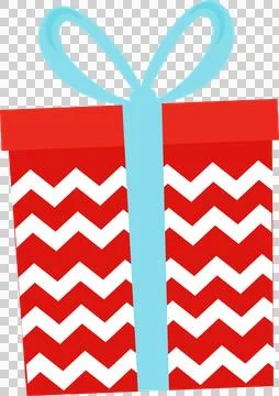 Flat design gift box is resting on transparent backdrop, featuring red zigzag Stock Illustration