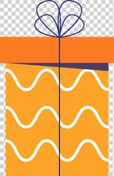 Flat design gift box is showing orange wave pattern with blue ribbon bow, Illustrazione stock