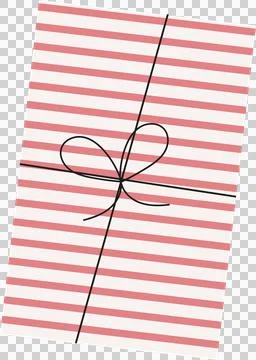 Flat design gift box is tilting, showing red-white stripes and black ribbon, Stock Illustration