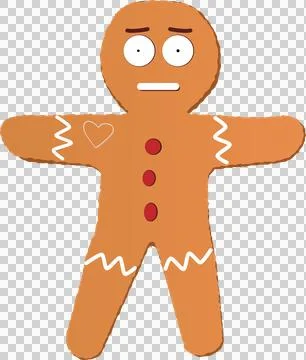 Flat design gingerbread man cookie is posing with icing and red candy buttons, Stock Illustration