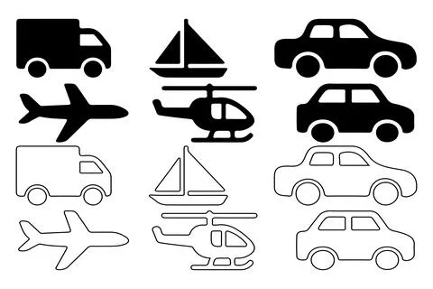 Flat Design Global Transportation Icon Set In Minimalist Black And White Illustrazione stock