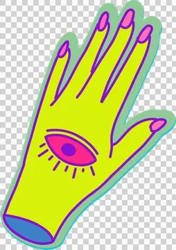 Flat design glove shape is glowing with neon border showcasing eye symbol on 스톡 일러스트