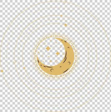 Flat design golden crescent moon is being shown on transparent background with Stock Illustration