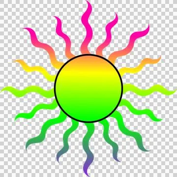 Flat design gradient sun icon is radiating multicolored wavy rays on transparent Stock Illustration