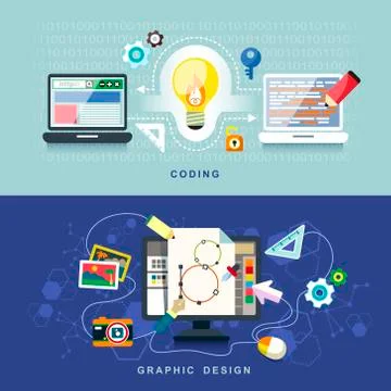 Flat design for graphic design and coding Illustration