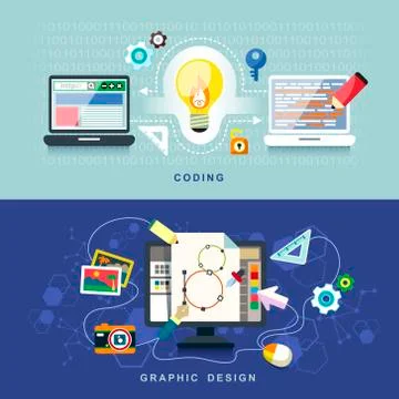 Flat design for graphic design and coding Illustration