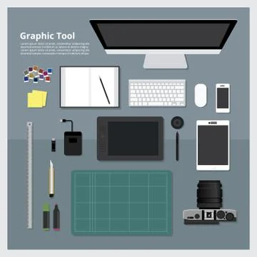 Flat design Graphic Designer Workplace concept Stock Illustration