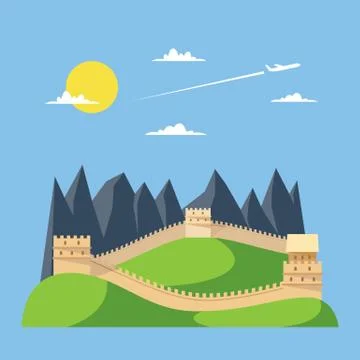 Flat design great wall of China Stock Illustration