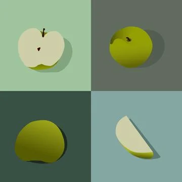 Flat Design Green Apples - Sliced and Whole Stock Illustration