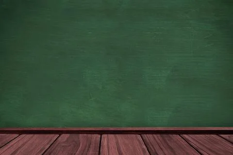 Flat design green chalkboard is featuring scratch marks above wooden baseboard Stock Photos