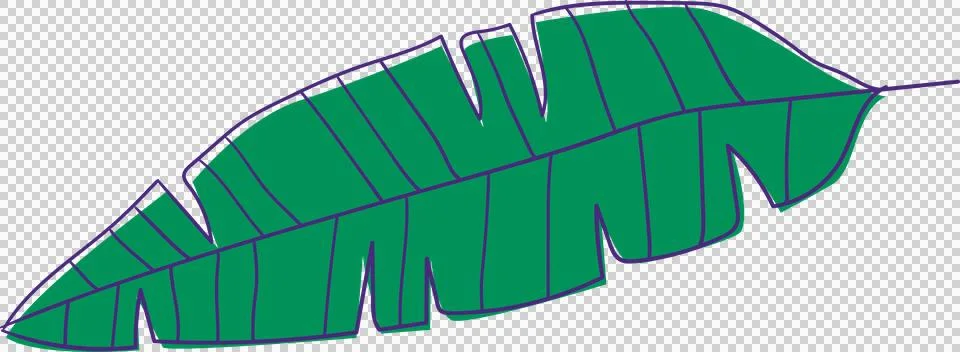 Flat design green leaf is floating on transparent background, showing purple Stock Illustration