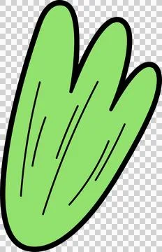 Flat design green leaf shape floating on transparent background with black Stock Illustration