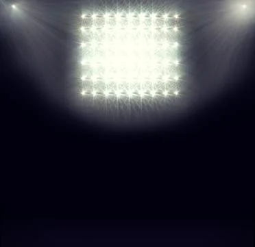 Flat design grid of stadium floodlights is casting bright starburst beams over Stock Photos
