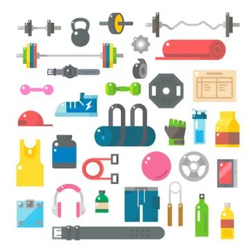 Flat design of gym items set Stock Illustration