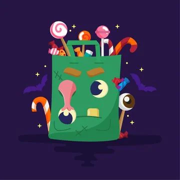Flat design halloween candy bag Stock Illustration