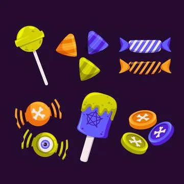 Flat design halloween candy collection Stock Illustration
