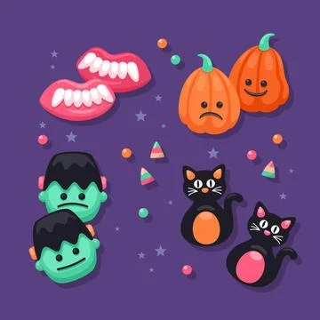 Flat design halloween candy collection Stock Illustration