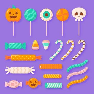 Flat design halloween candy collection Stock Illustration