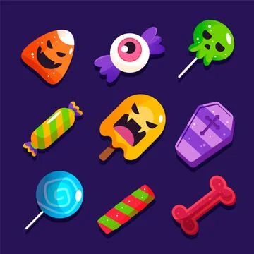 Flat design halloween candy collection Stock Illustration