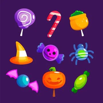 Flat design halloween candy collection Stock Illustration