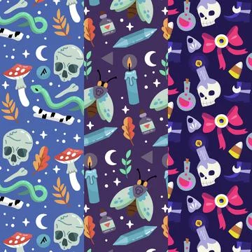 Flat design halloween patterns Stock Illustration