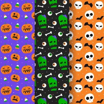 Flat design halloween patterns 스톡 일러스트