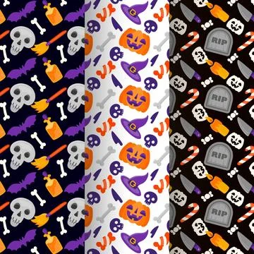 Flat design halloween patterns Stockillustratie