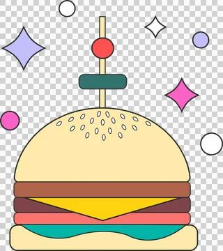 Flat design hamburger is floating on transparent background showcasing skewer Stock Illustration