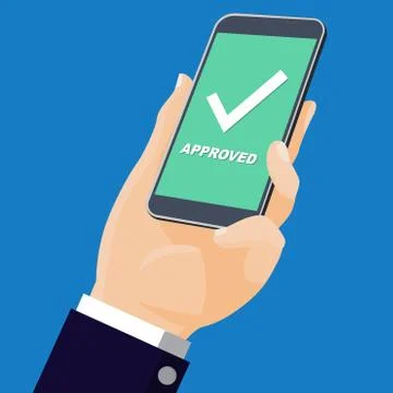 Flat design-Hand holding mobile with text; Approved-Vector Illustration Stock Illustration