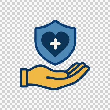 Flat Design Hand Holding Shield with Heart Health Care Icon Stock Illustration