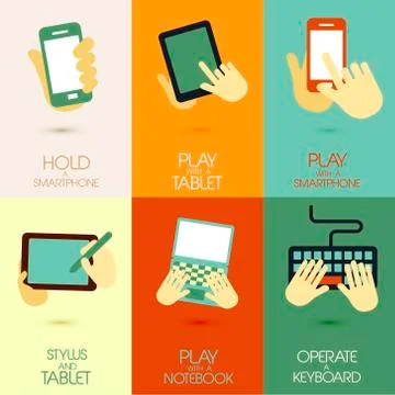 Flat design for hand holding various hi-tech devices concepts Stock Illustration