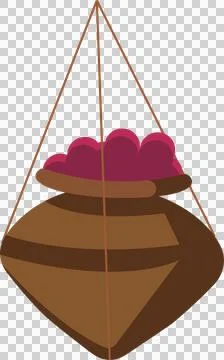 Flat design hanging basket holding red berries, floating on transparent Stock Illustration
