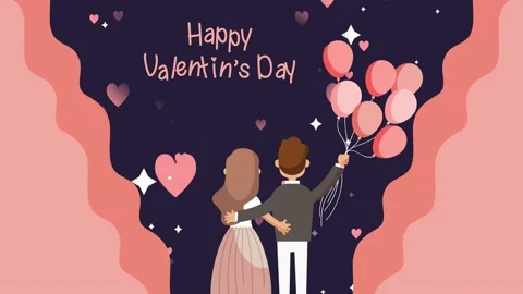 Flat design happy valentines day background couple ballons on hand Stock Footage 147457857