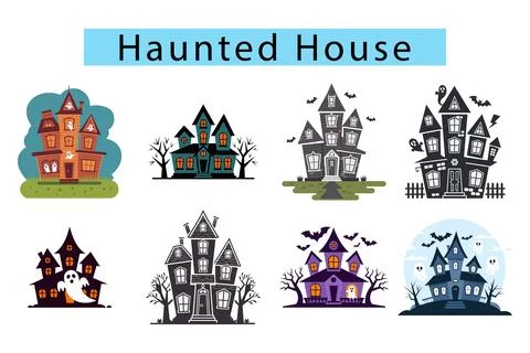 A flat design of a haunted house with a simple outline イラスト素材