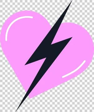Flat design heart is featuring pink shape with jagged black lightning bolt, 库存插图