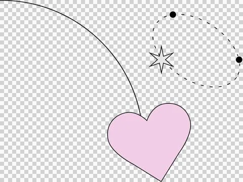 Flat design heart is floating on transparent background, showing stylized star, Stock Illustration