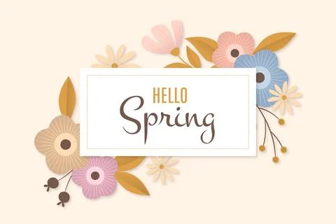 Flat design hello spring colourful floral frame Stock Illustration