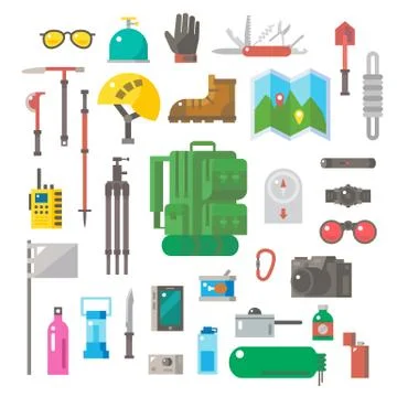 Flat design of hiking equipment set Stock Illustration