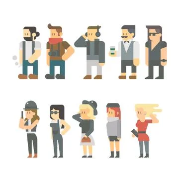 Flat design of hipster people set Stock Illustration