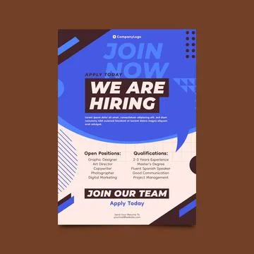 Flat design hiring poster and flyer template Stock Illustration