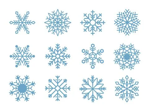 Flat design holiday snowflakes isolate on blue background. Vector illustration. Stock Illustration