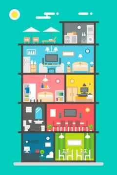 Flat design of hotel interior Stock Illustration