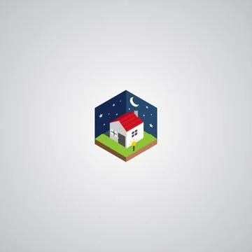 Flat design of a house during the night Stock Illustration
