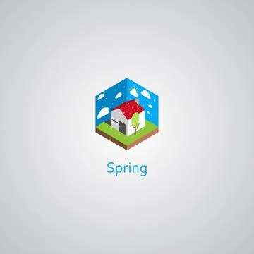 Flat design of a house during Spring Season Stock Illustration